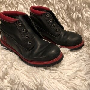 Timberland® Waterproof Leather Lace Up Ankle Hiking Boots Black Red 6.5m Vintage